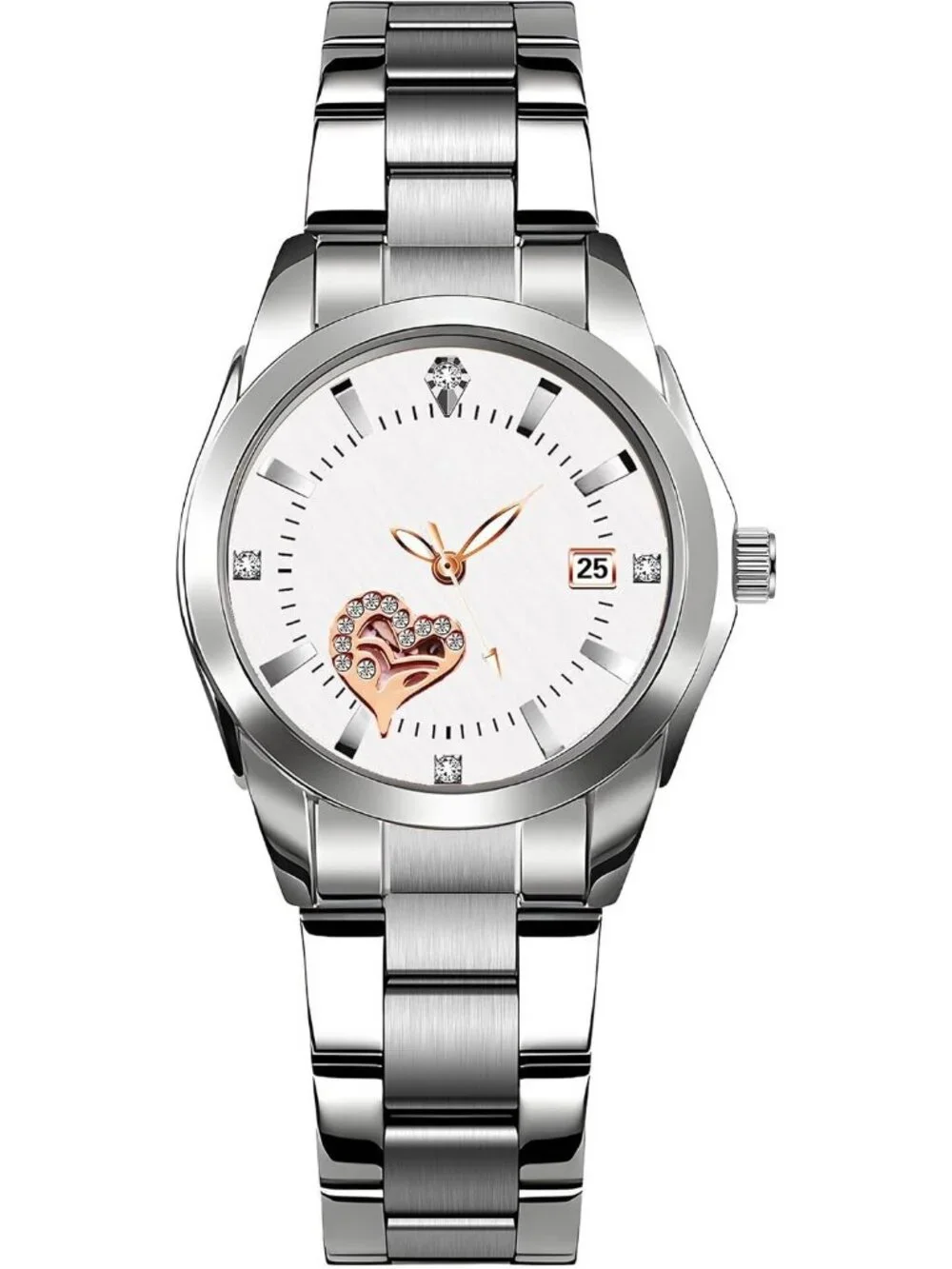 Women's Silver White Analog Quartz Stainless Steel Luminous Waterproof Watch